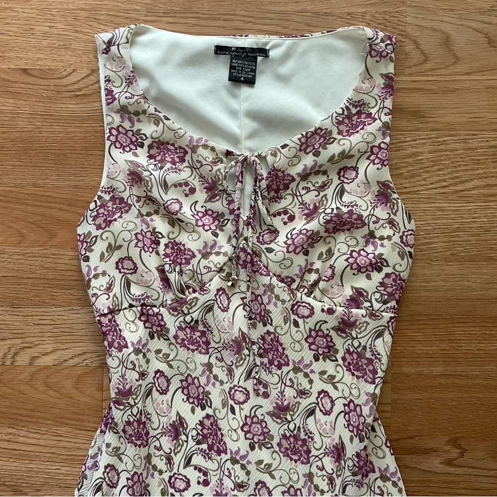 Floral Sleeveless Dress in Cream and Purple